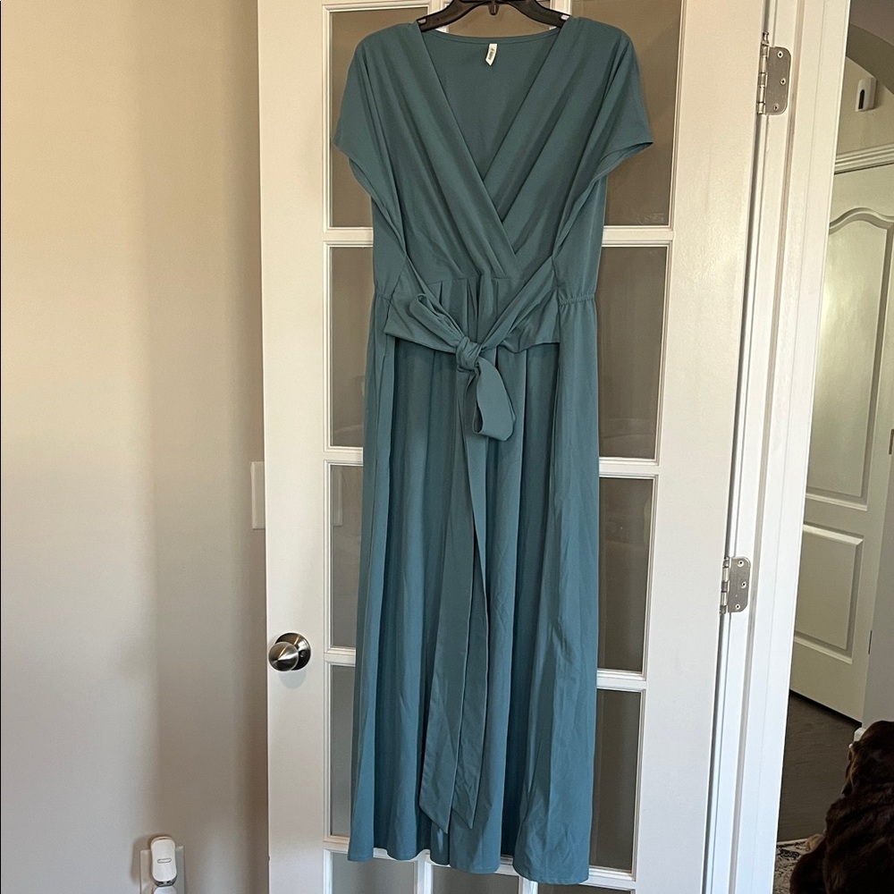 HALARA Teal Dress with Tie Detail